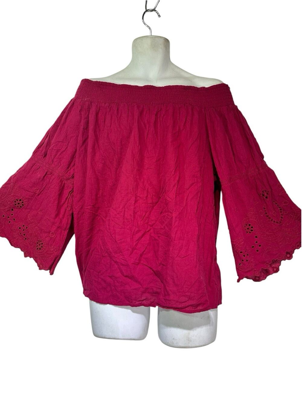 Lane Bryant Size 22/24 Off Shoulder Eyelet Cotton Top Long Sleeve